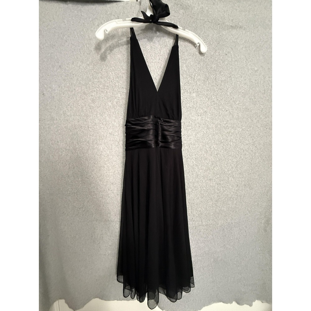 ECI New York Dress Womens 6P Black Halter Ruched Chiffon Fit & Flare Midi Formal